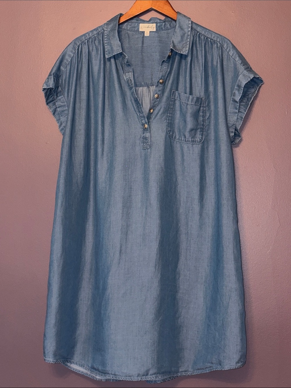 Wonderly Chambray Midi Dress in Light Blue